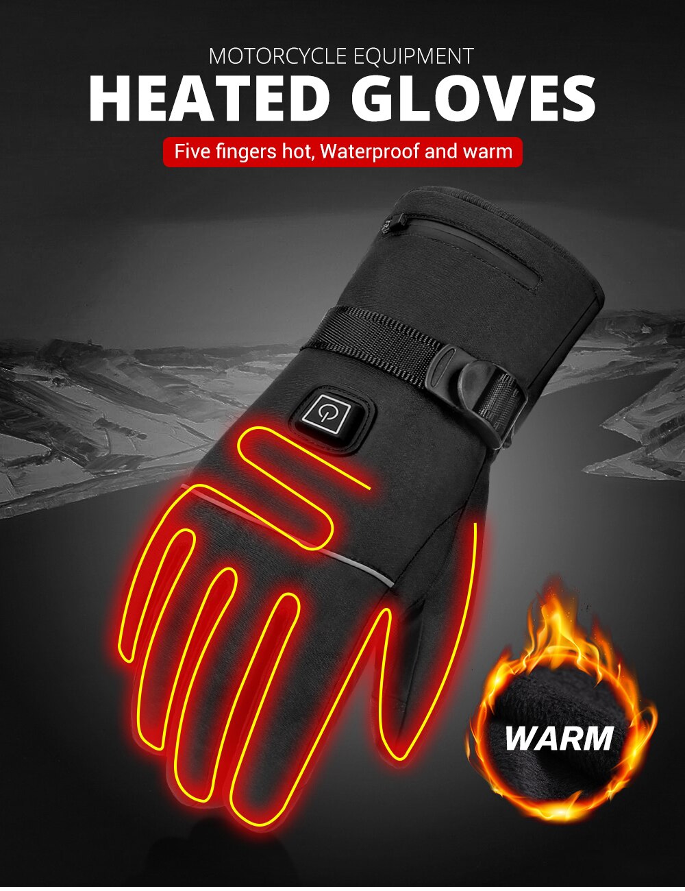 Warmhandz Ταχύ Θερμαινόμενα Ηλεκτρικά Αδιάβροχα Γάντια για Αναβάτη Μηχανής / Μοτοσυκλέτας με Ανακλαστικό Φωτός, 3 Λειτουργίες & Επαναφορτιζόμενες Μπαταρίες USB 4000mAh - One Size Μαύρο